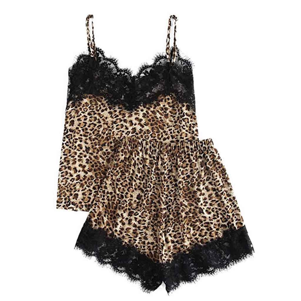 Sexy Girls Cute Lace Leopard Print Pajamas Women Fashion Sling Underwear Shorts Casual Sling Ladies Pajama Sets Summer 2020