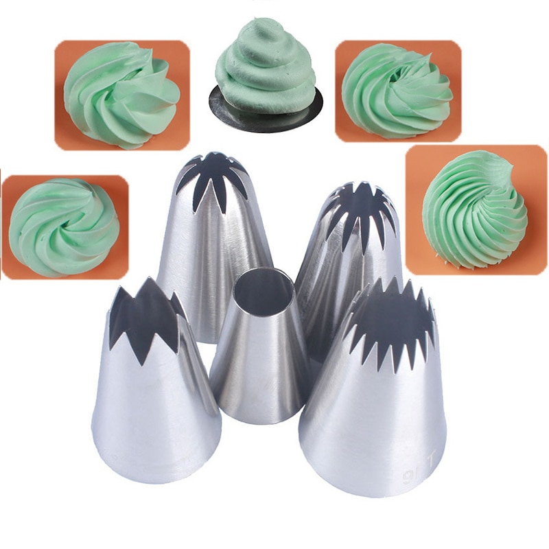 5pcs Large Russian Icing Piping Pastry Nozzle Tips Baking Tools Cakes Decoration Set Stainless Steel Nozzles Kitchen Accessories