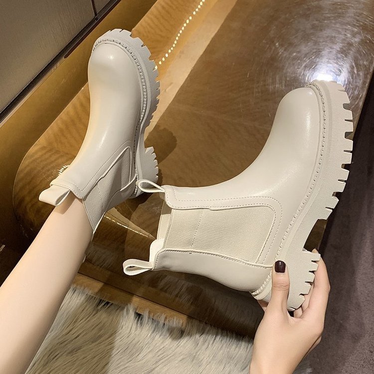 2021 New Chunky Boots Fashion Platform Women Ankle Female Sole Pouch Ankle Botas Mujer Round Toe Slip-On Botas Altas Mujer