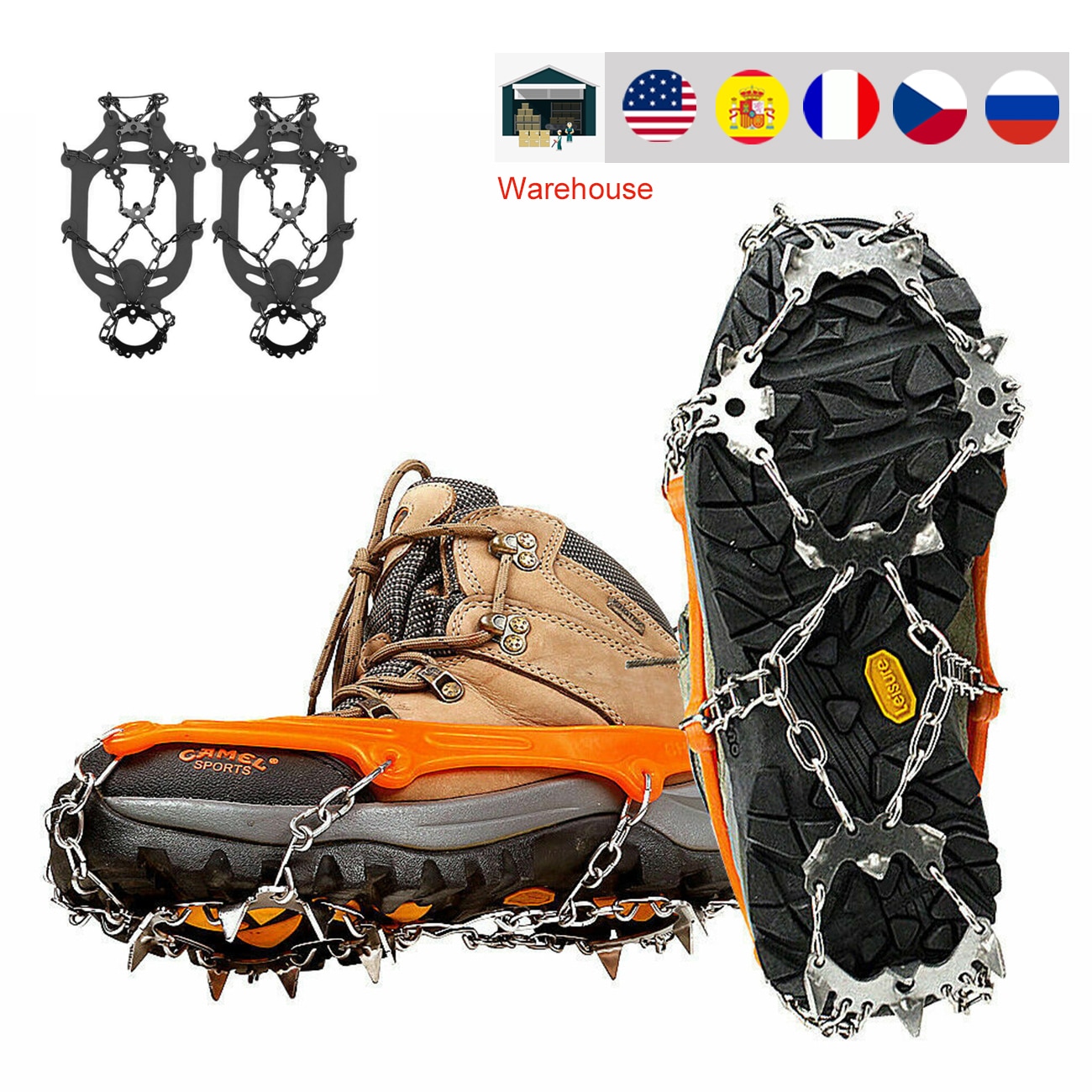 18 Teeth Ice Snow Crampons Anti-Slip Climbing Gripper Shoe Covers Spike Cleats Stainless Steel Snow Skid Shoe Cover Crampon