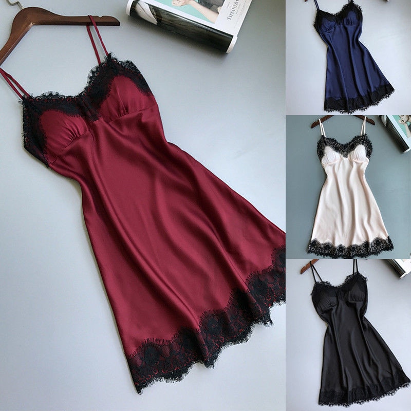 Women Sexy Lace Silk Sleepwear Backless Strap Sleeveless Night Dress Home Nightgown Women Chemises Nightwear