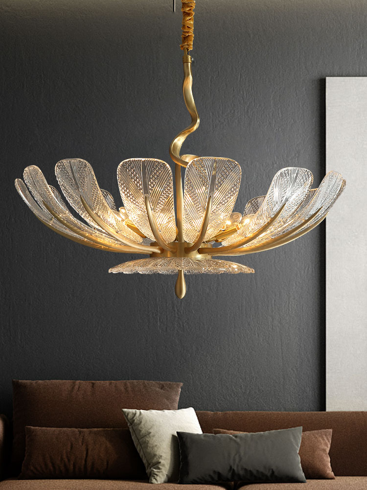 Postmodern Luxury LED Copper Chandelier Simple Living Room Dining Room Bedroom Creative Personality Villa Hotel Hanging Lights