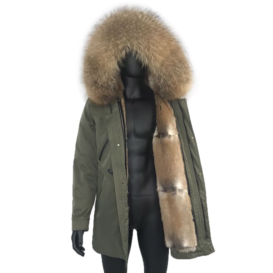 High Quality Coat Men Muskrat Fur Lining Parkas Business Casual Jacket Warm Windproof Hood Outwear