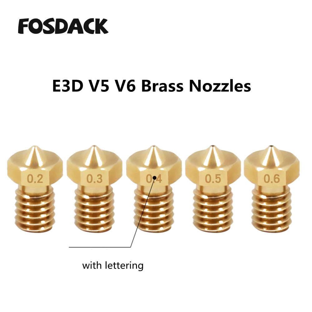 5/10pcs E3D V5 V6 Brass Nozzle M6 Threaded 0.2/0.25/0.3/0.35/0.4/0.5/0.6/0.8/1.0mm For 1.75/3.0mm Filament Extruder 3D Printer