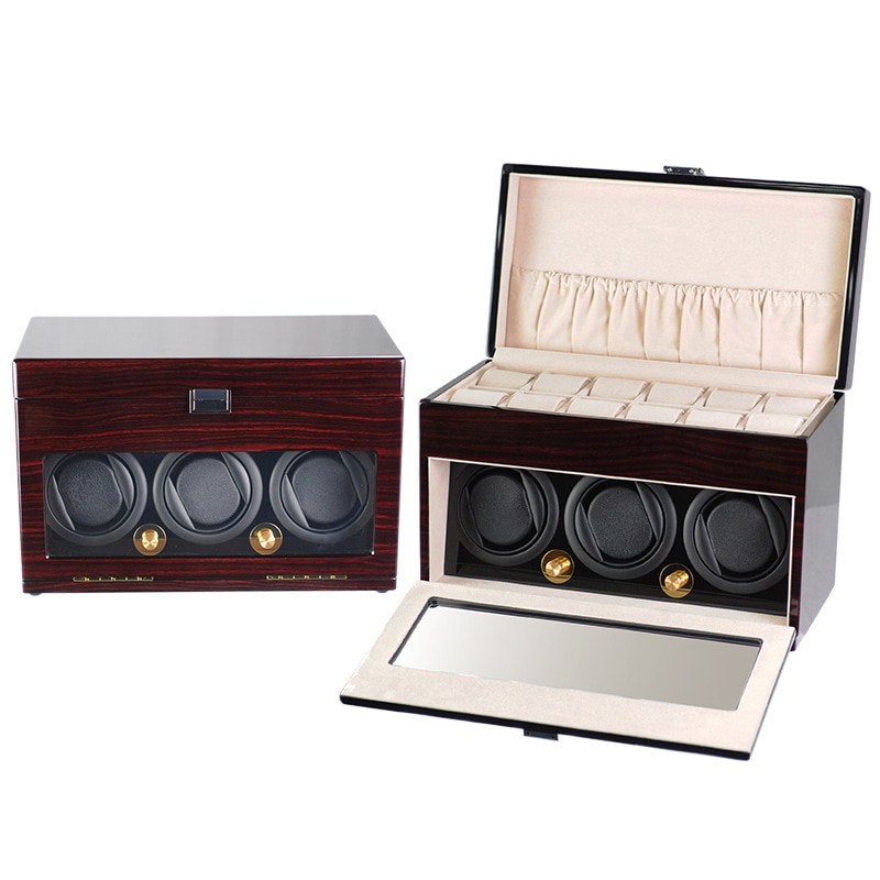 3 slots high quality fashion men Watch Winder Box home wooden Automatic Watch Rotator Display Box 0910-04