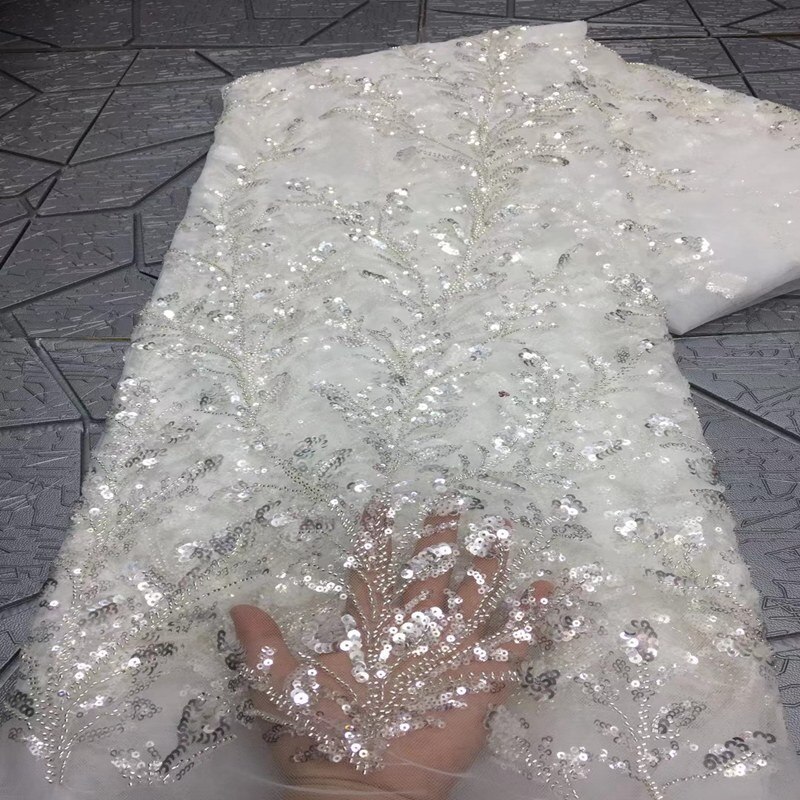 Super quality embroidered tulle lace white fabric for wedding dress Nigerian french tulle lace fabricTS9802
