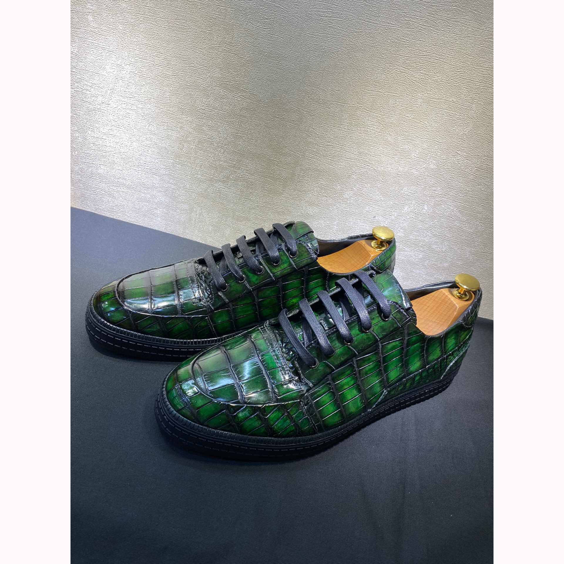 Andonaimi nile crocodile belly vamp leather lining hand polished casual sneakers Support color customization SIZE 39-45