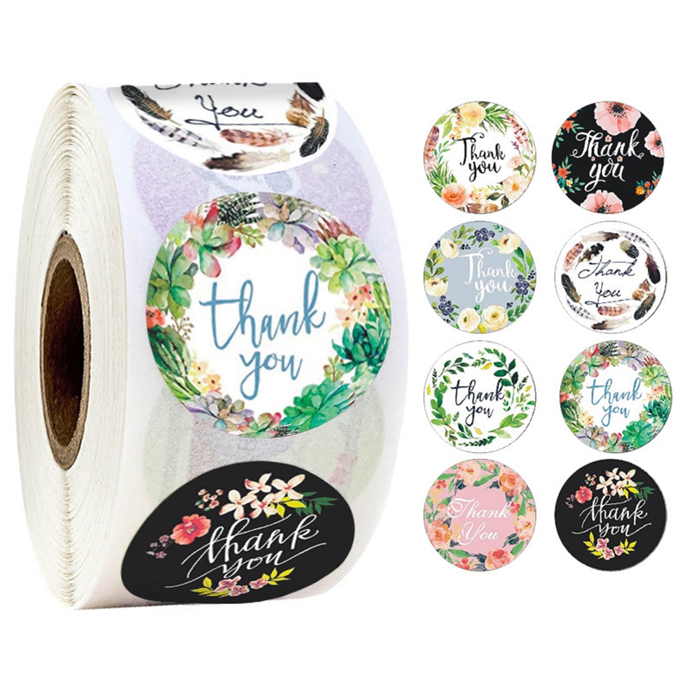 500pcs/Roll Round Floral Thank You Sealed Label Sticker Gift Wrapping Label Packaging Seal Наклейки с этикетками