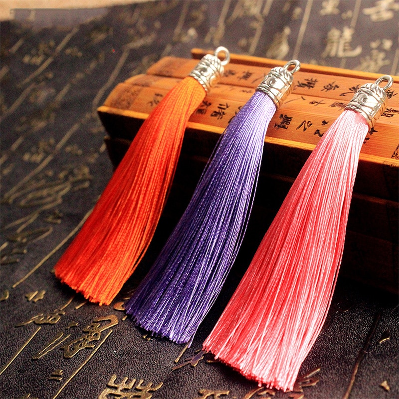 1ps/2ps small silk tassel earrings pendant charm handicraft silver end cap tassel brush for DIY jewelry making accessories