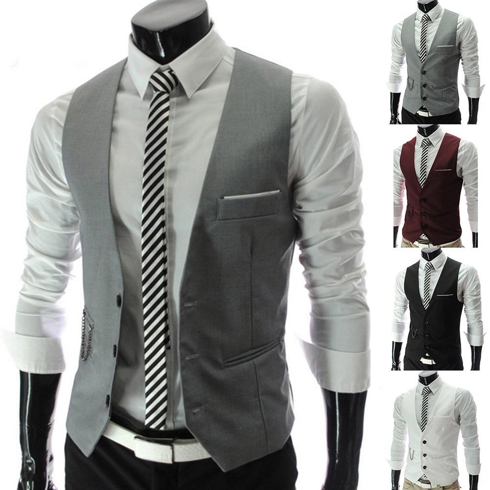 Fashion Men Cotton Vest Warm Vest Jacket Waistcoat Solid Color V Neck Sleeveless Button Pocket Blazer Suit Waistcoat Blazer Vest