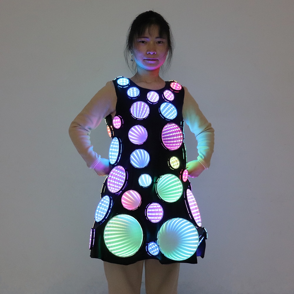 Full Color Pixel LED Costume Infinity Mirror Light Up Clothing Bar Party Dance Show Glowing Tunnel Lights Dress Skirt Suit