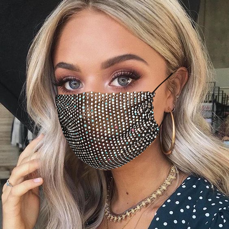 2021 Glitter Rhinestone Face Masks Crytal Decoration Facemask Women Girls Mesh Net Yashmask For Wedding Nightclub Party Show