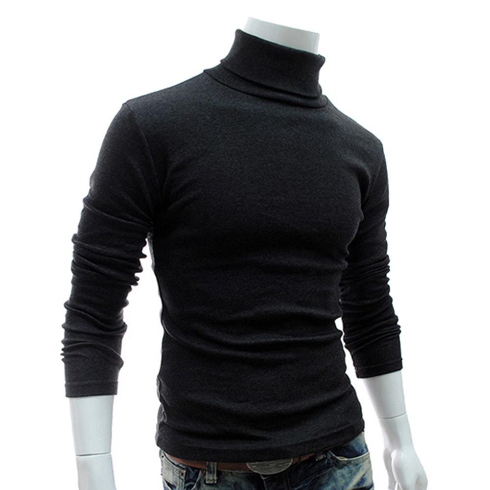 Autumn Men Pullovers Solid Color Turtle Neck Long Sleeve Sweater Slim Knitted Pullover Top