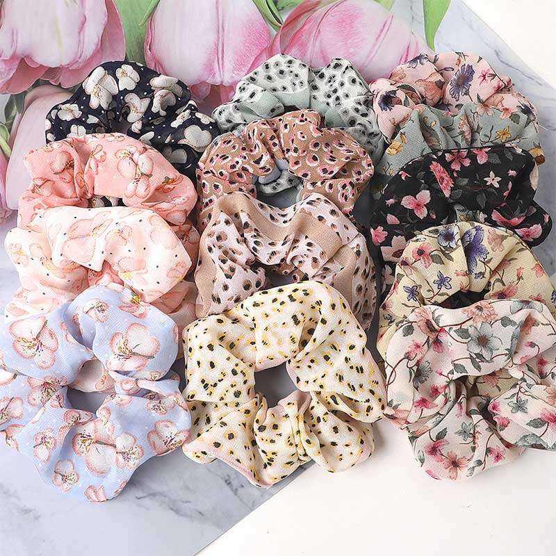 Summer Sweet Chiffon Mesh Floral Leopard Print Scrunchies Women Hair Accessories Korean Hair Ties Rubber Band Hair Rope Hot