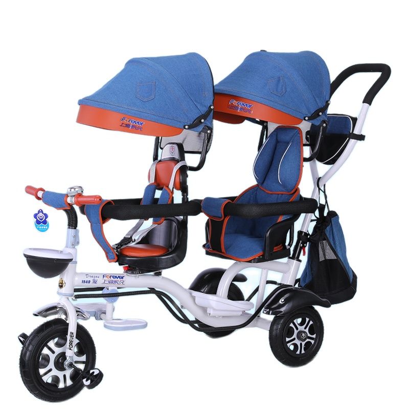 Babyfond twin children's tricycle Multifunction twin stroller Front seat can be rotated two-seat bicycle