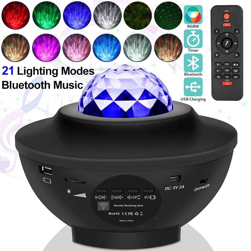 LED Star Night Light Lamp Music Starry Water Wave Colorful Starry Sky Projector Blueteeth Sound-Activated Projector Light Decor
