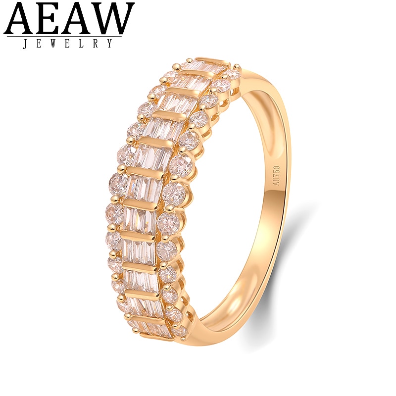 0.6ctw Round Baguette Natural Diamond Engagement Ring 100% Real Diamond Solid 18K Yellow Gold Fine Ring for Women Certificactin