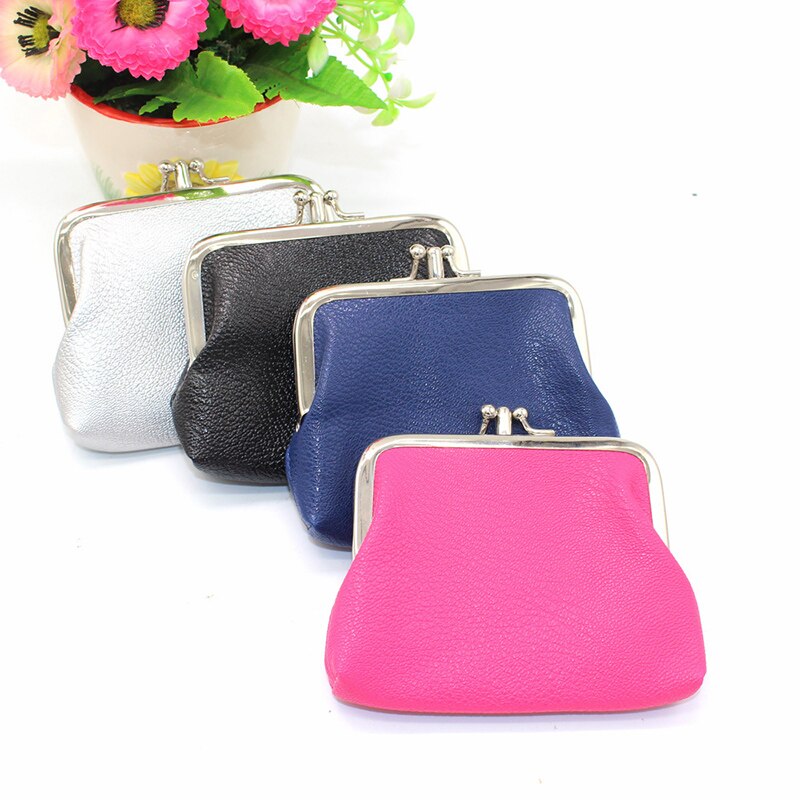 Women Fashion Card Holder PU Leather Wallet Coin Purse Vintage Metal Frame Coin Bag Lady Mini Money Bag Small Solid Change Purse