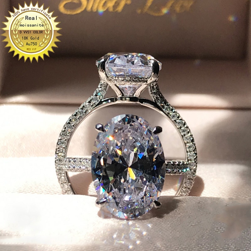 Solid 18K gold ring 8ct D VVS Oval moissanite ring Engagement&Wedding Jewellery with certificate 090