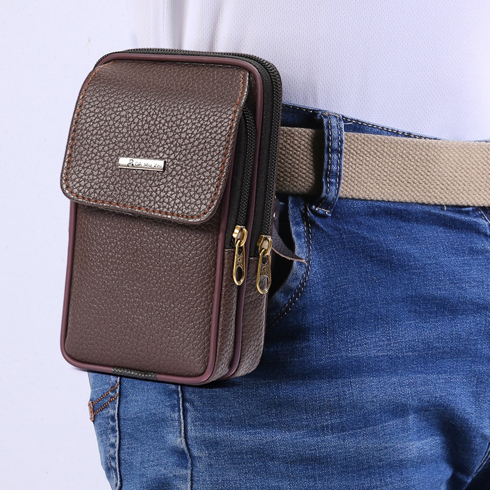 Men PU Leather Phone Pouch Casual Waist Bum Belt Bag Pocket Fanny Purse Bag Men Leather Cigarette Case Bag For Phone