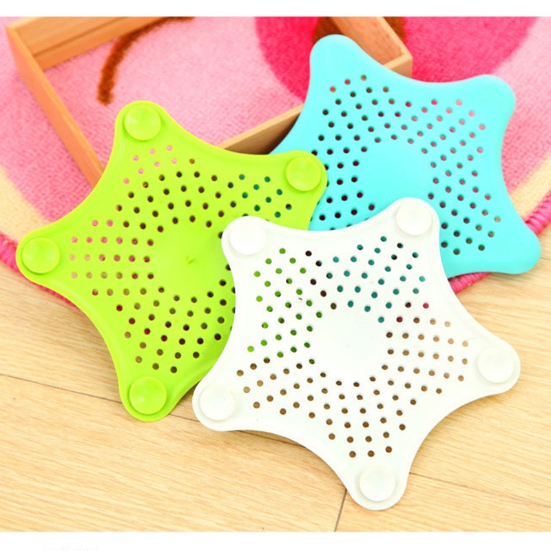 3Color Five-Pointed Star PVC Filter Kitchen Bath Sewer Sink Waste Strainer Filter Drain Catcher Cover Anti-blocking Hair Stopper