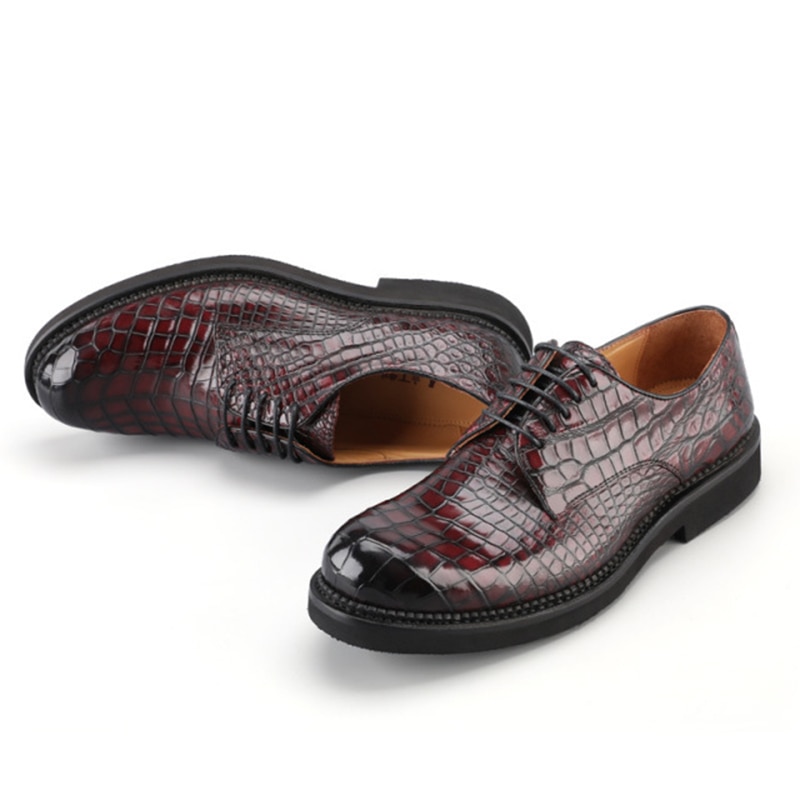 2021 Sipriks Mens Crocodile Skin Shoes Improted burgundy Leisure Leather Shoes Italian Goodyear Welted Dress Derby Wedding