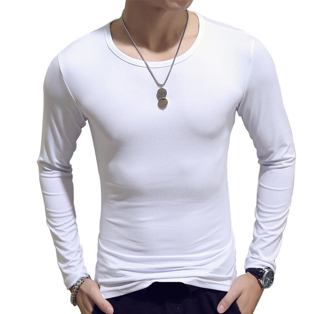 2021 spring new Casual Men Solid Color O Neck Long Sleeve Slim T-shirt Sports Bottoming tops plus size high quality t-shirt