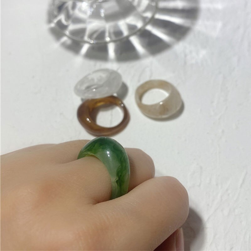 For Women New Colorful Transparent Acrylic Irregular Marble Pattern Ring Korean Fashion Resin Tortoise Rings Girls Jewelry