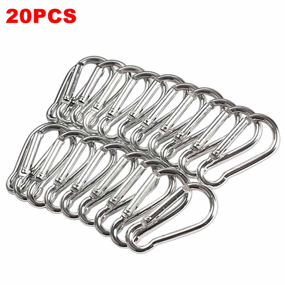 20Pcs Mini Silver Aluminum Spring Carabiner Snap Hook Keychain EDC Survival Outdoor Hiking Tools Camping Equipment