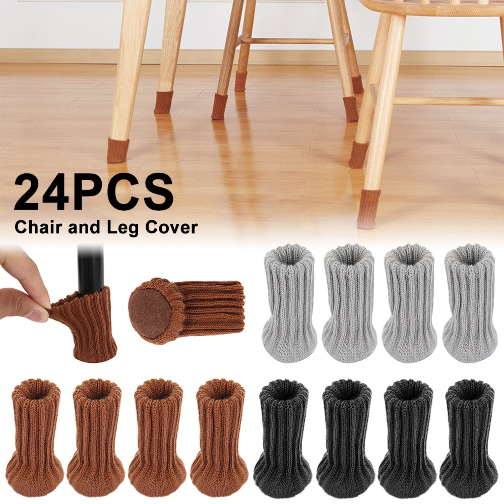 24PCS Chair Leg Socks Knitted Chair Leg Cover Floor Protectors Furniture Legs Table Feet Covers for Moving Noise Reduction