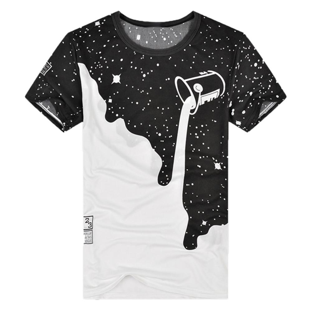 80% HOT SALES!!! Summer Men Poured Milk Starry Sky 3D Print Hiphop Streetwear Beach Short Sleeve Round Neck T-Shirt Top Gift