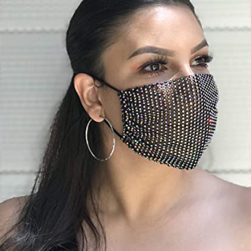 Women Fashion Face Mask With Rhinestone Elastic Reusable Washable Christmas Masks Face Bandana Face Decor Jewelry Party Gift