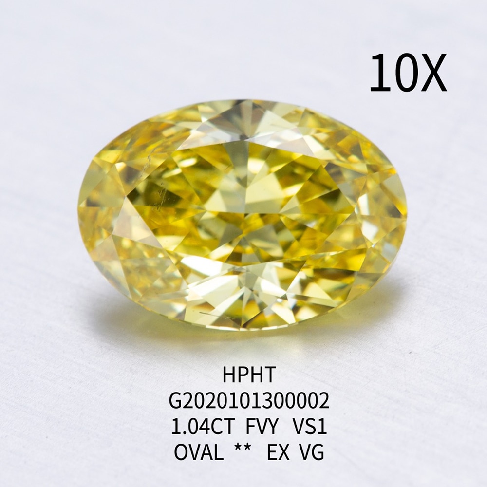 1.04ct Carat Fancy Vivid Yellow Color VS1 Clarity GEMID Certificate Oval HPHT Lab Grown Diamond