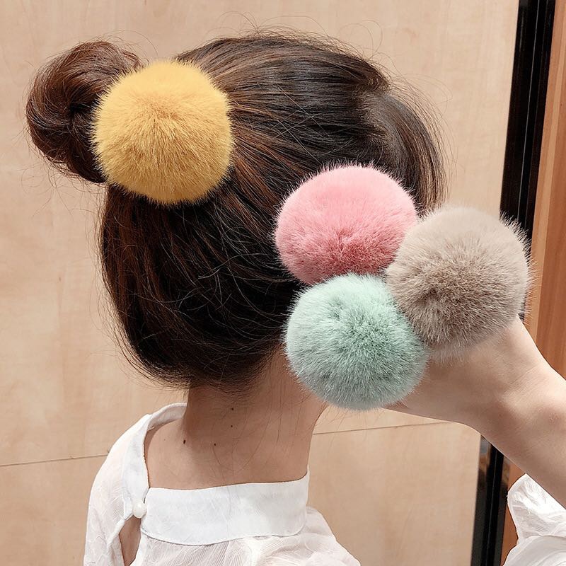 Cute Rabbit Fur Hair Scrunchies Warm Candy Color Plush Hair Rope Elastic Rubber Bands Hairbands Ponytail Holder Hair Accessories