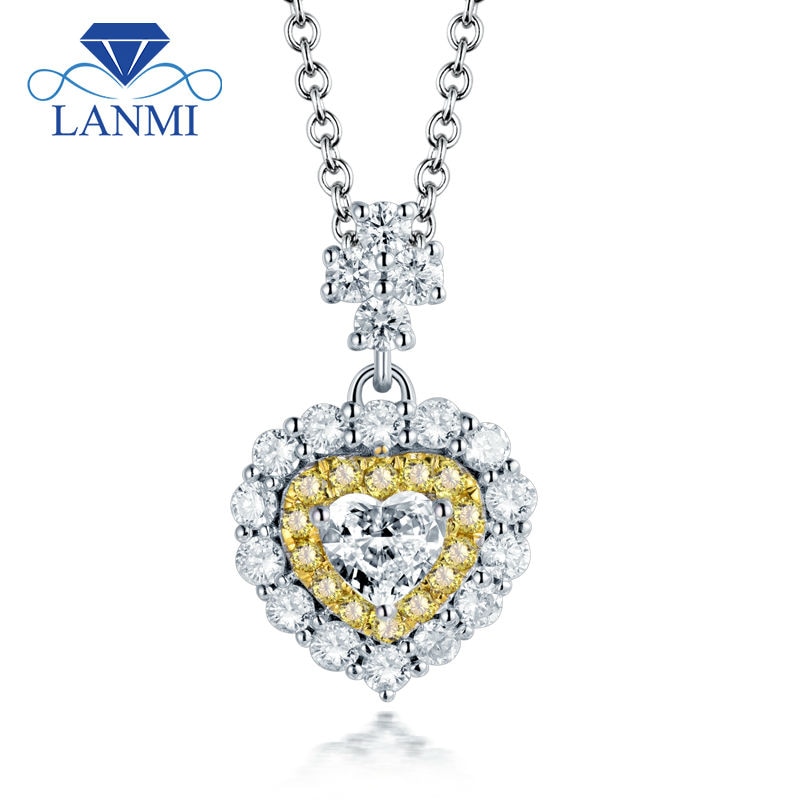 LANMI New Design Fine Jewelry Good Quality Yellow Diamonds Wedding Promised Heart Pendants For Wife Solid 18Kt White Gold Gift