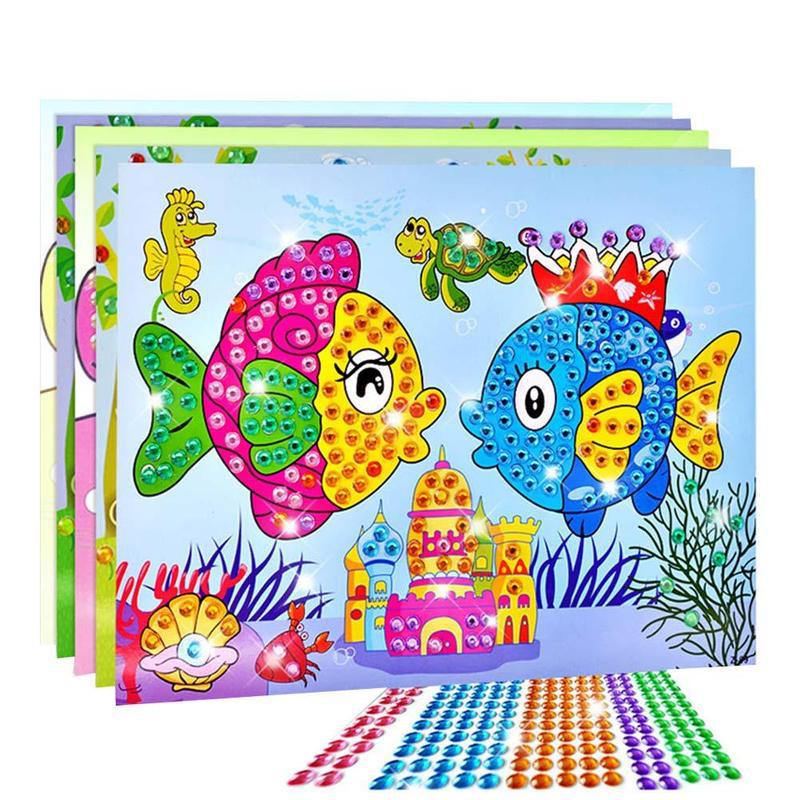 1 Sheet Children Diamond Art Sticker Mosaic Craft Kids Educational Puzzle Crystal Diy Painting Cartoon Diamond Sticker Toys