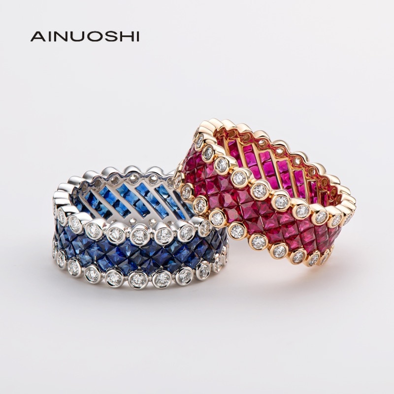 AINUOSHI 18K Gold 3.536ct Natural Ruby /3.617ct Natural Sapphire Diamond Engagement for Unique Design Women Wedding Ring Jewelry