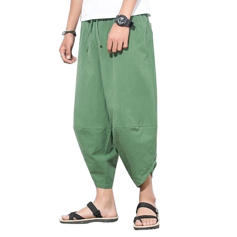 Drawstring Baggy Sweatpants Plus Size Men SolidColor Capri Pants Drawstring Oversize Samurai Trousers Loose Jogging Pants Casual