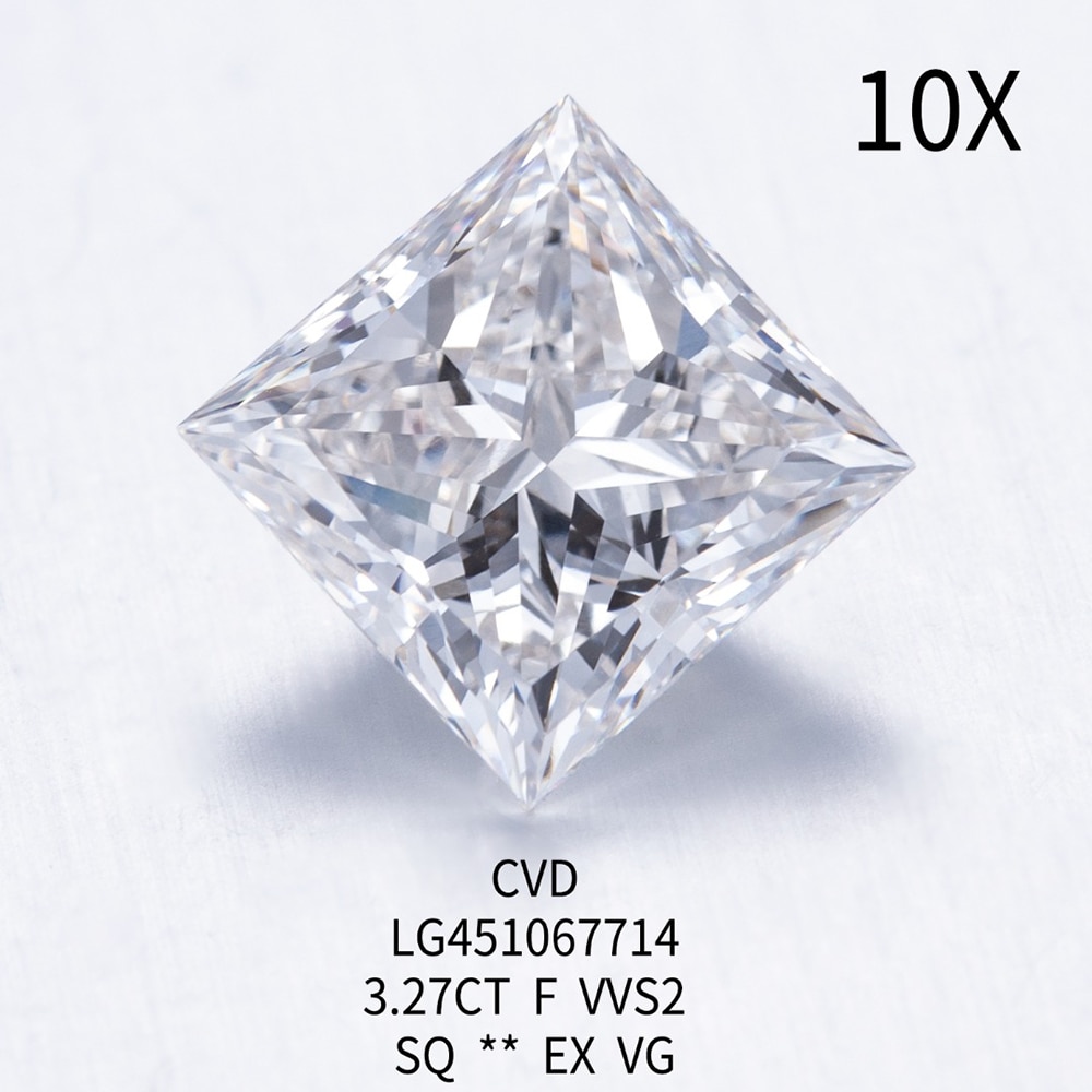 3.27ct Carat F Color VVS2 Clarity IGI Certificate Princess CVD Lab Grown Diamond