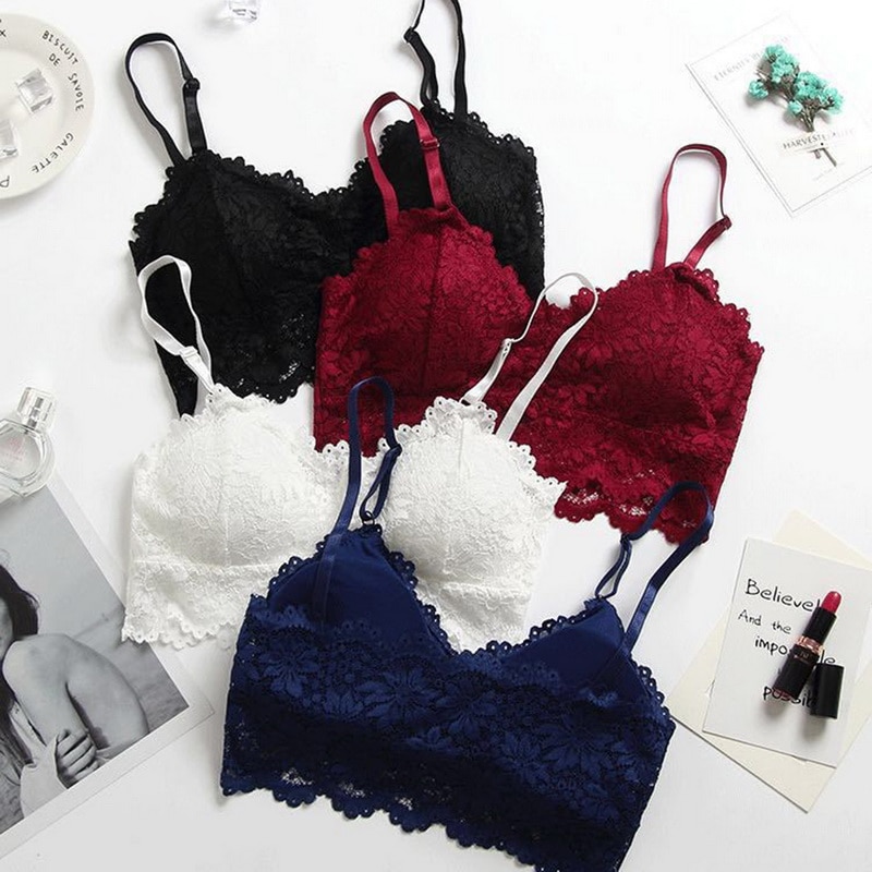 Sexy Lace Bralette Tube Tops Bandeau Summer Women Lace Bra Tanks Crop Tops Bandeau Girl Underwear Solid Color Camisole Hot Sale