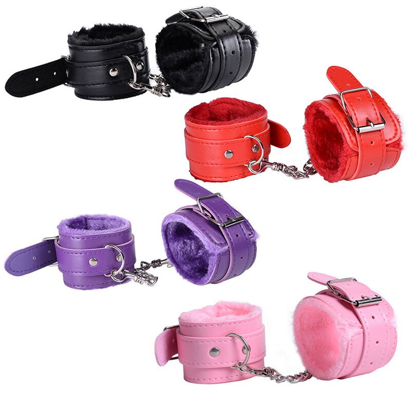 Sexy Adjustable PU Leather Plush Handcuffs Ankle Cuff BDSM Bondage Sex Toy Restraints Exotic Accessories adult games