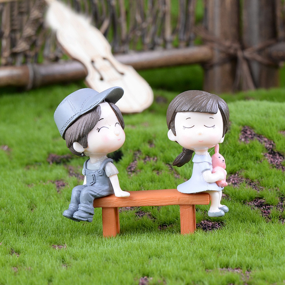 1 Set Cute Lovers Chair Miniature Landscape DIY Ornament Garden Dollhouse Decor