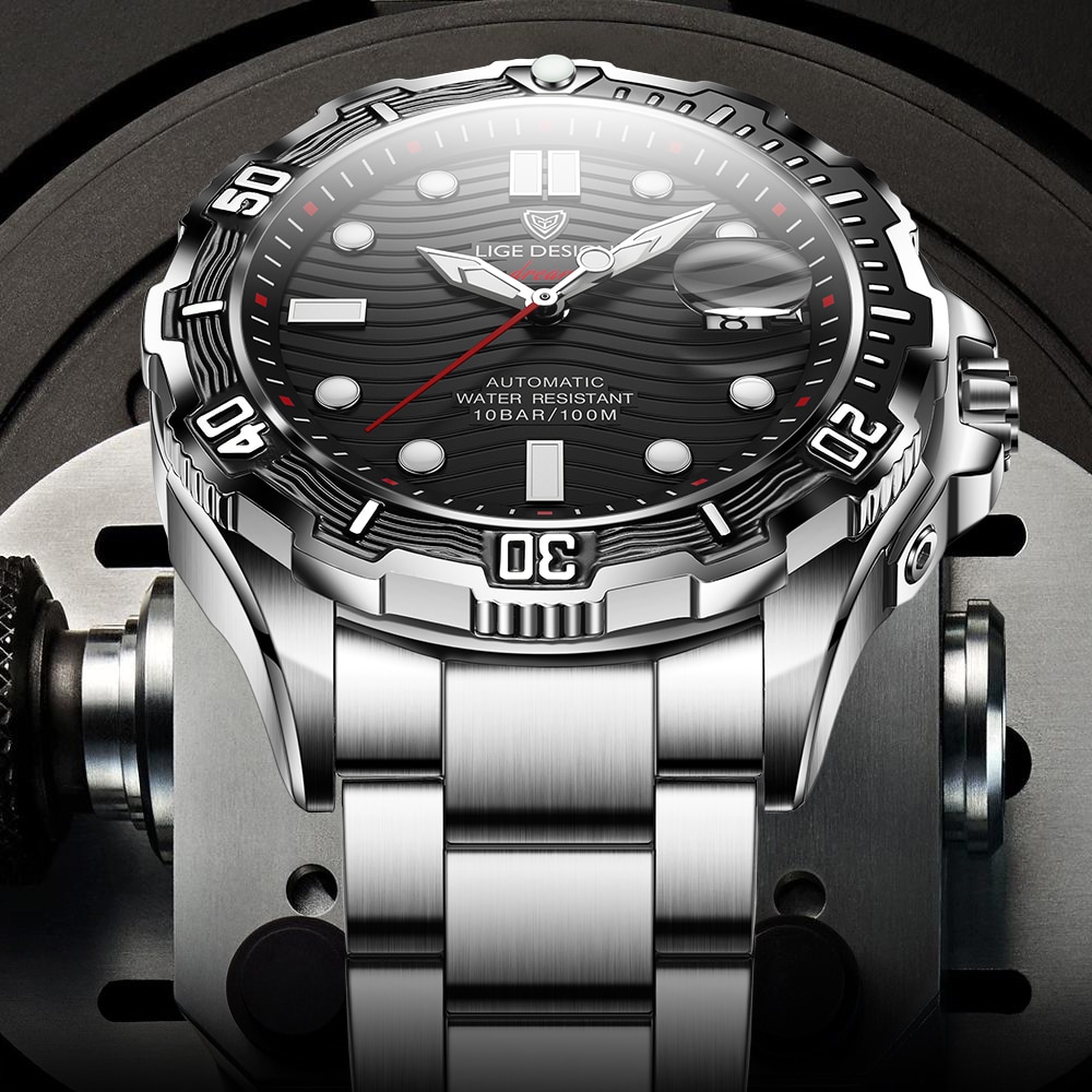 2021 LIGE Sport Men Watches Luxury Sapphire Crystal Mechanical Watch Men Fashion 100M Waterproof Stainless Steel Automatic Watch