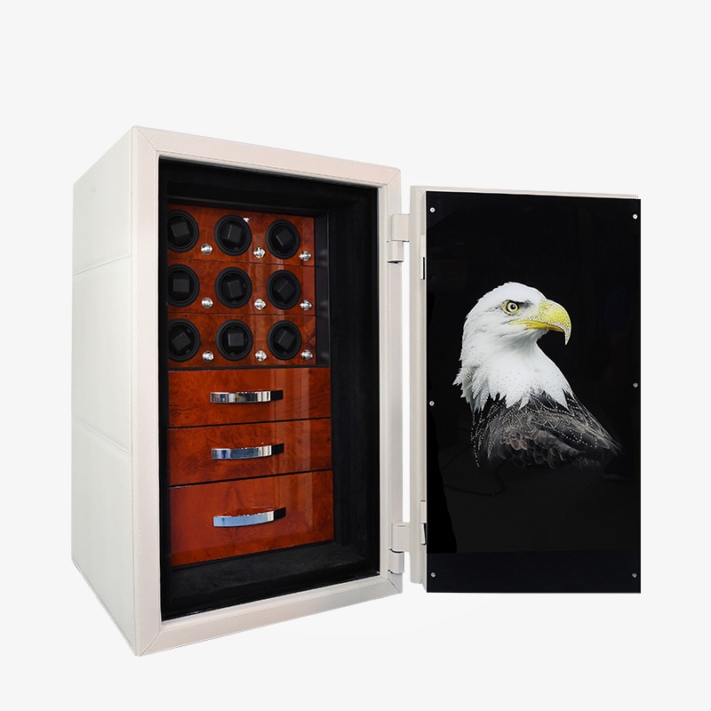 Luxury Watch winder 9 automatic watches cabinet display Watch safe box with steel door /with Jewelry storage drawer