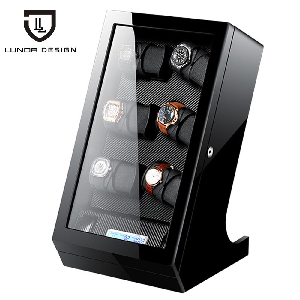 LUNDA Auto Watch Winder Case Wood Clock Casket Watch Winder Box Lacquer Rotate Slient Motor Display Clock Watch Winder