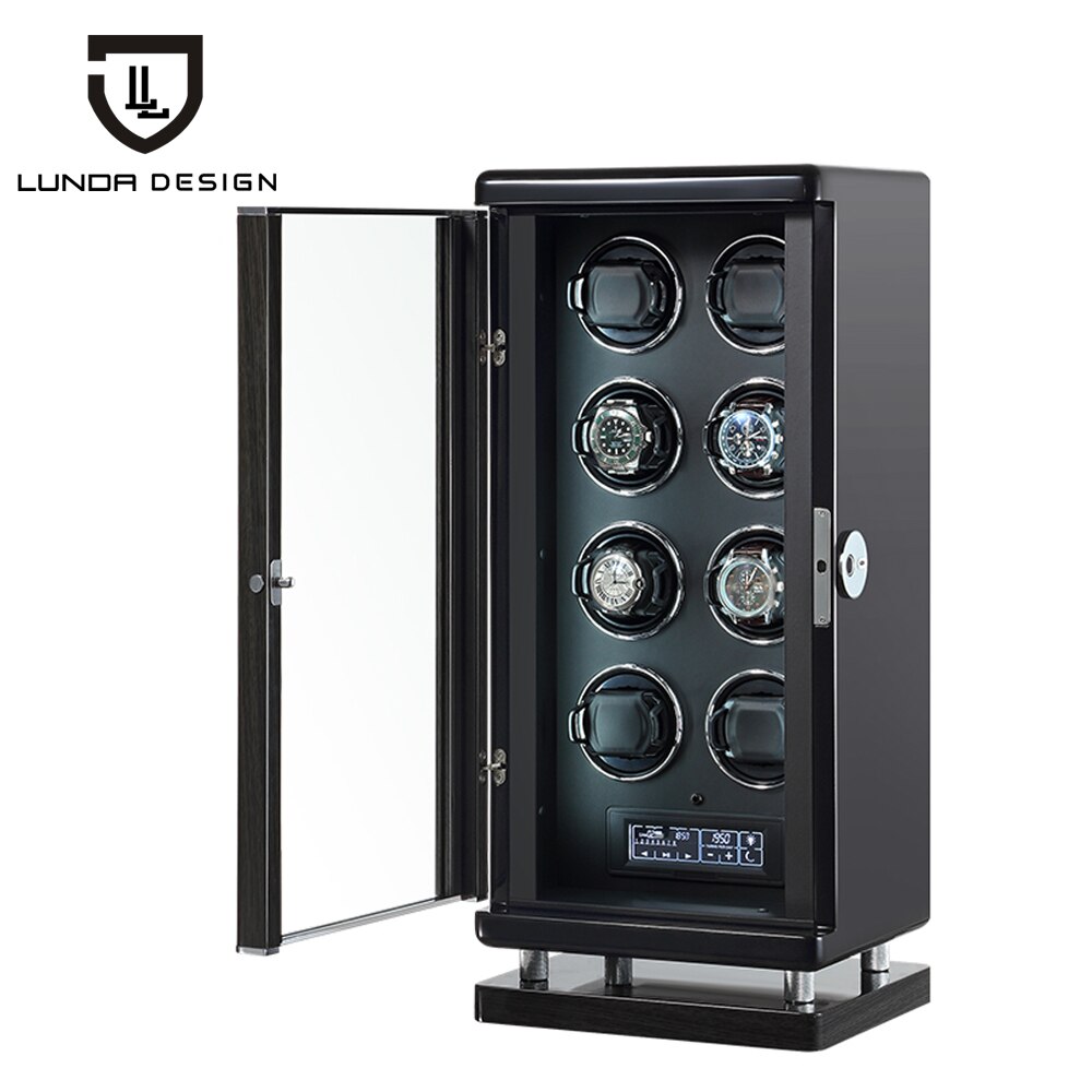 LUNDA AU/EU/US/UK Automatic Watch Winder Single Head for 8 Watches black Durable FIve Modes Storage Case Box