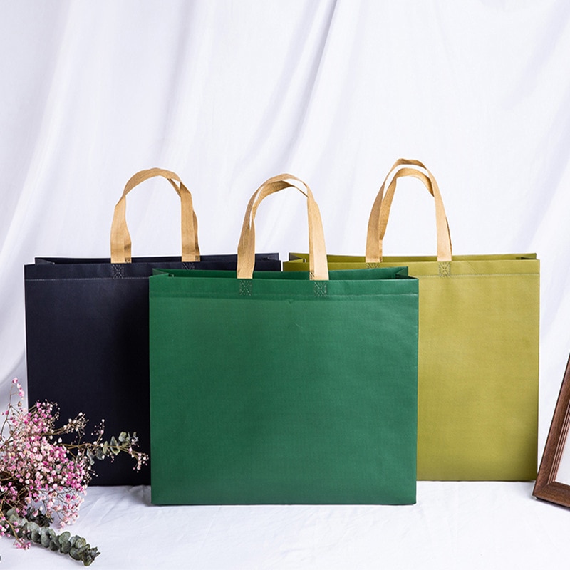 Non-Woven Fabric Shopping Bag Solid Color Portable Large Storage Reusable Tote Organizer Shopping Bag Folding Grocery Bags