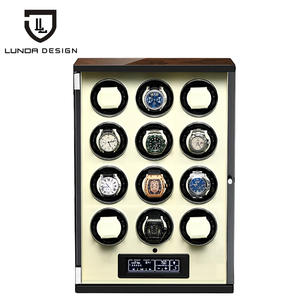 LUNDA 2021 New Black Automatic 12 Watch Winder Luxury Mechanical Watch Winder Silent Electronic Motor Box