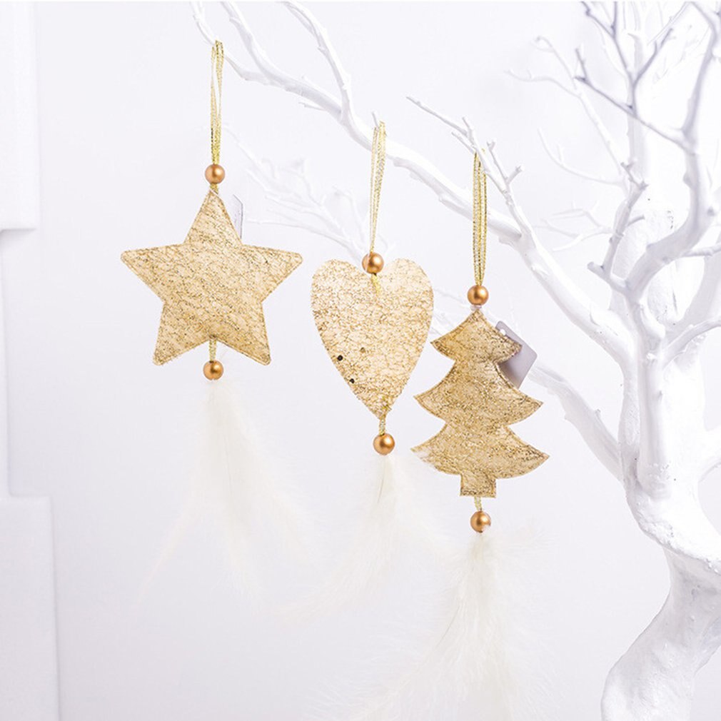 2020 Hot Five-pointed Star Love Feather Pendant Decoration Christmas Tree Pendant Hanging Home Ornament Christmas Gift