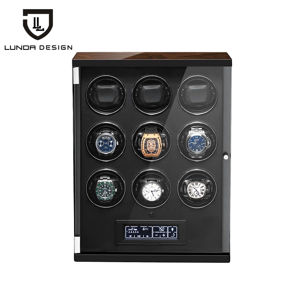 LUNDA Luxury 9 Automatic Watches/Black Velvet Interior/Quiet Mabuchi Motor/Easy Set-up (Macassar Wood Finish)